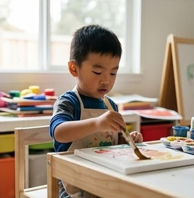 絵の具で自由に絵を描いて楽しむ子ども